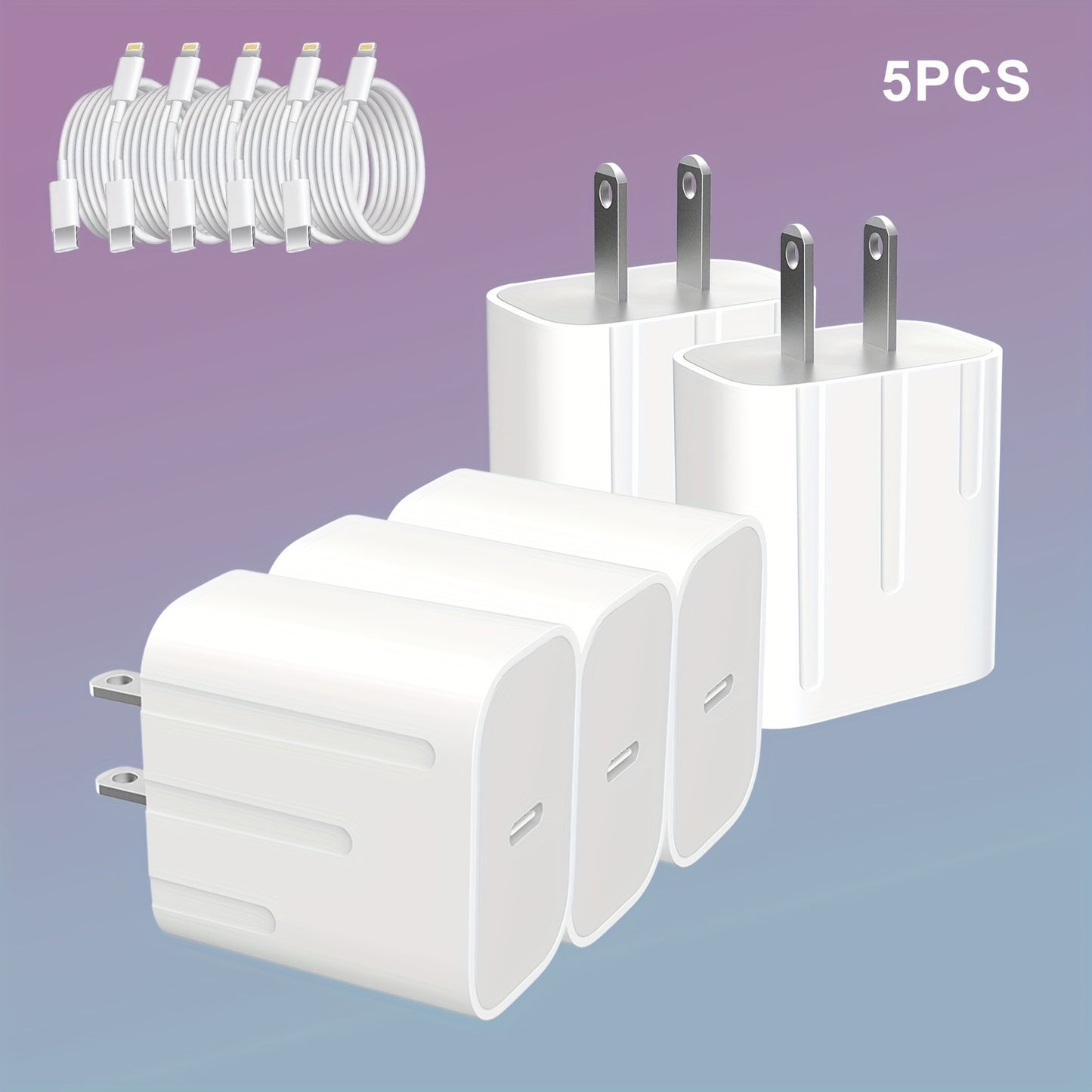 5 PCS iPhone Charger +CABLE MFi Certified Super-Fast Charging iPad Charger USB C Wall Charger Fast Charging 4FT Cable 5-PCS