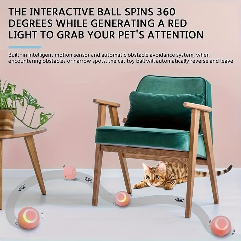 1pc MEOW Smart Interactive Cat Toy Automatic Rolling Ball Self-Entertainment And Teasing Cat Stick Cat Ball Cat Electric Toy