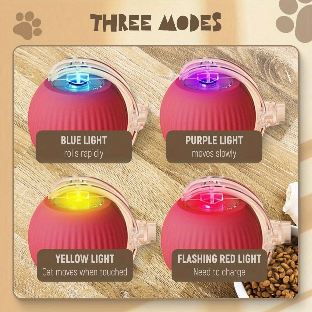 FUN™️CAT TOYS 3pcs Set Fully Automatic 360° Rolling Pet Balls - Grinding & Relief Function, 3 Modes with USB Charging LED Light,