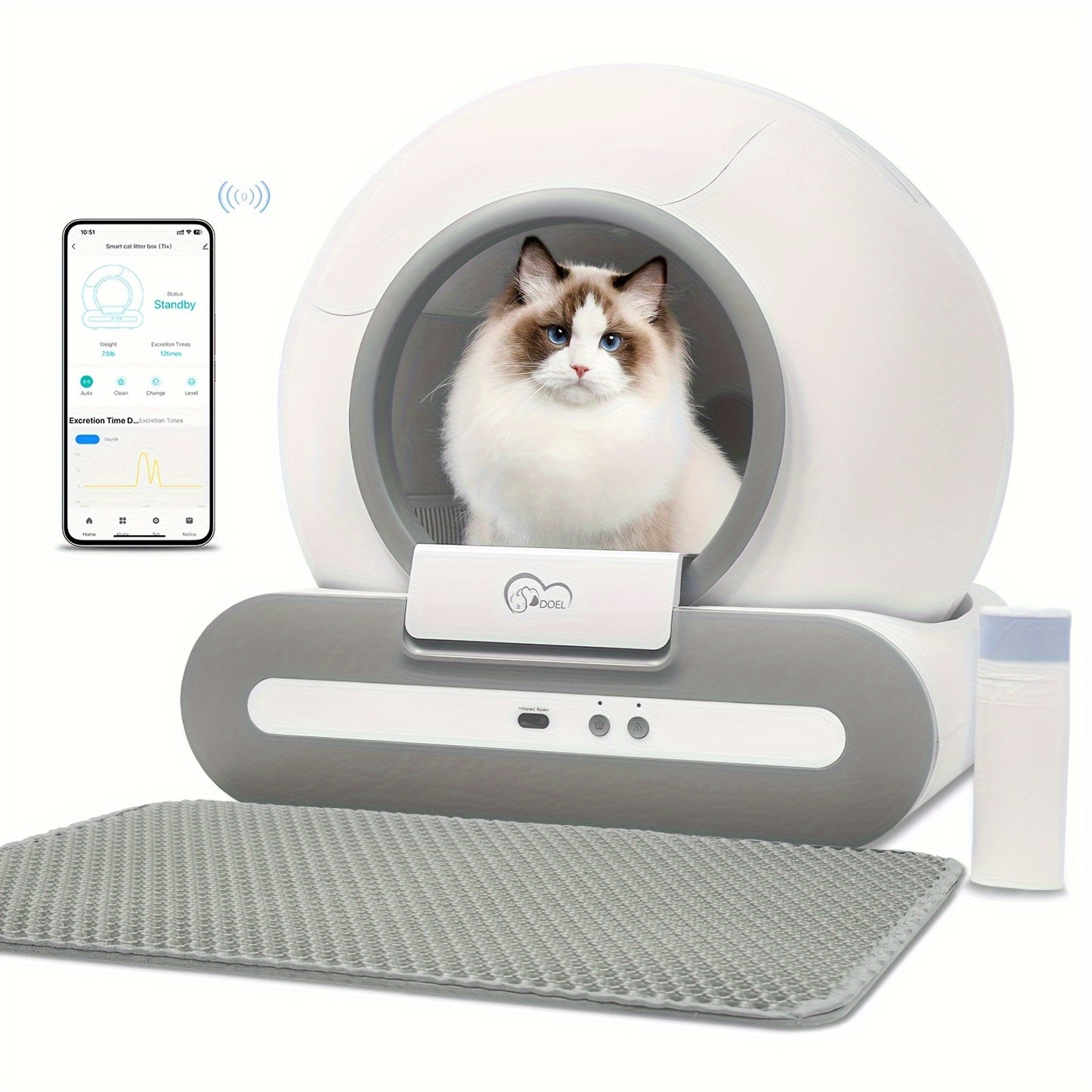 UPGRADED™️AUTOMATIC DOEL Self-Cleaning Cat Litter Box with App Control, Wi-Fi Enabled, 17.17gal Capacity