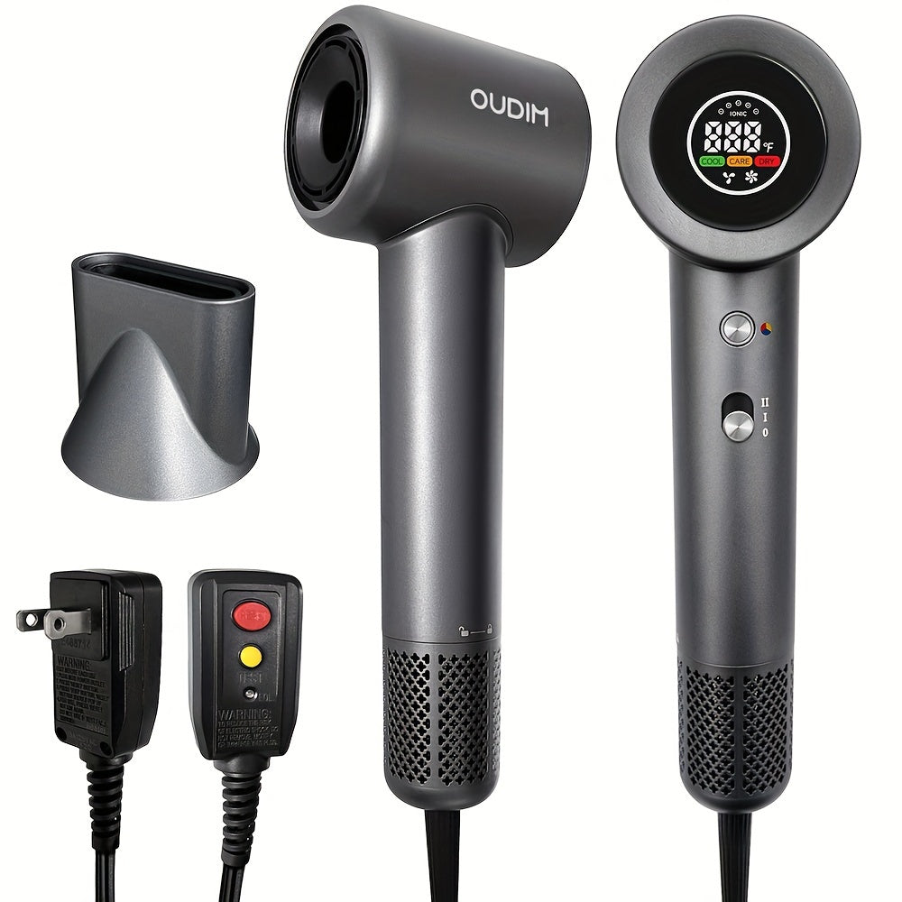 Oudif ™️Professional High-Speed Ionic Hair Dryer, 110000 RPM Brushless Motor, 4 Temperature Settings with LED Display, 2 Speed/Cold Options, Quiet Operation, Ergonomic Handle, US Plug –