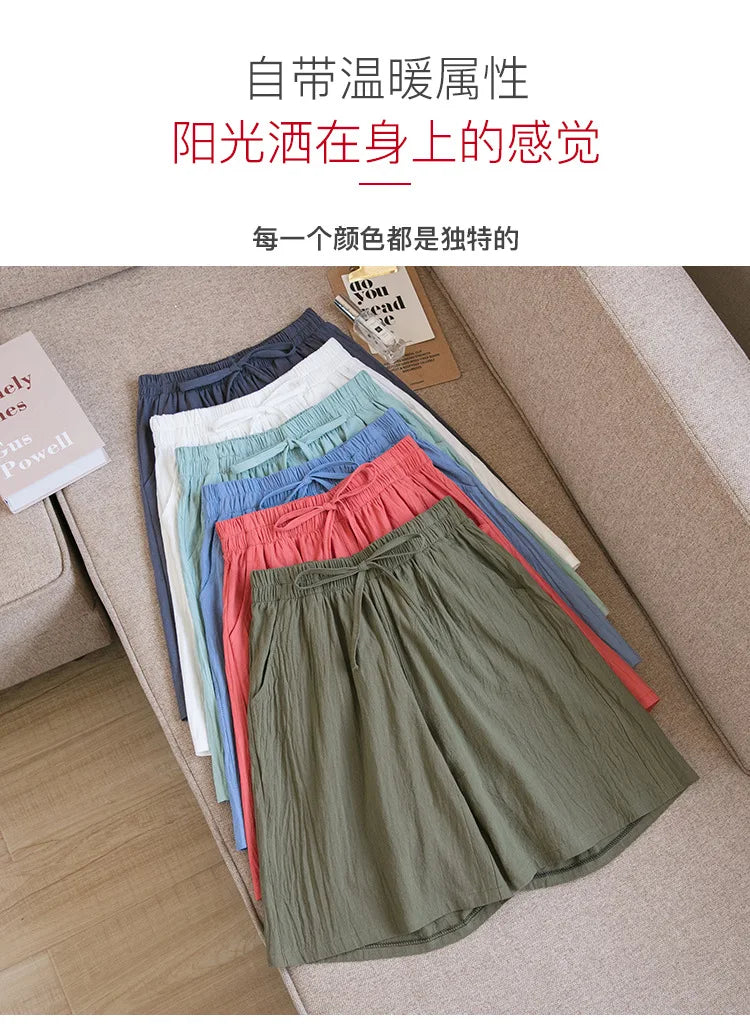 DOZW™️GIRL, Women shorts Summer Casual Solid Cotton Linen shorts high waist loose shorts for girls Soft Cool female shorts M-3XL