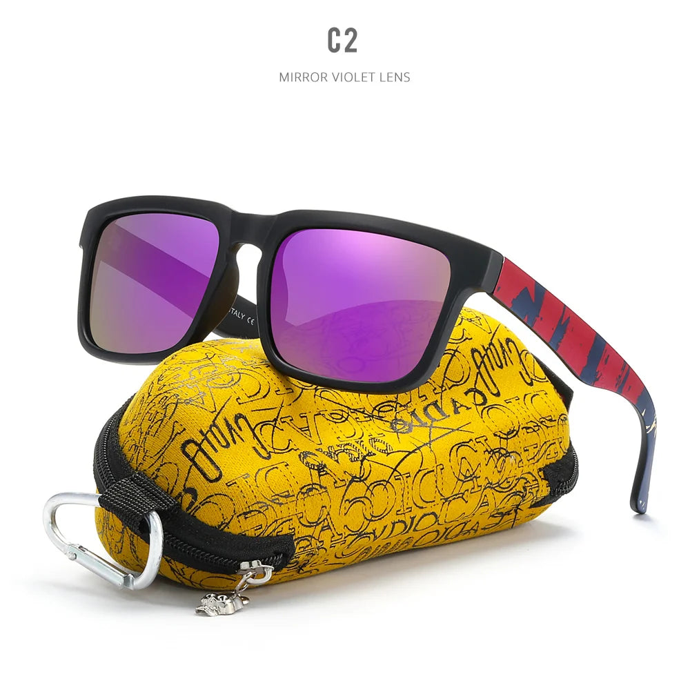 KDEAM™️ Eye-catching Function Polarized Sunglasses for Men Matte Black Frame Fit. Painting Temples Play-Cool Sunglasses With Case