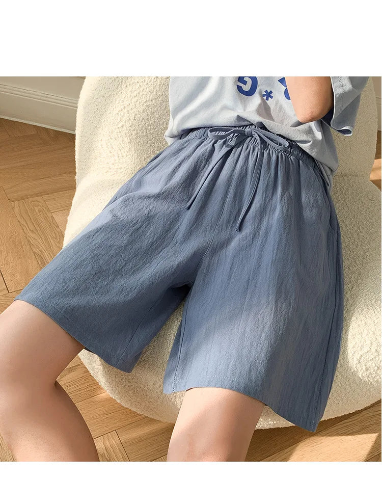 DOZW™️GIRL, Women shorts Summer Casual Solid Cotton Linen shorts high waist loose shorts for girls Soft Cool female shorts M-3XL