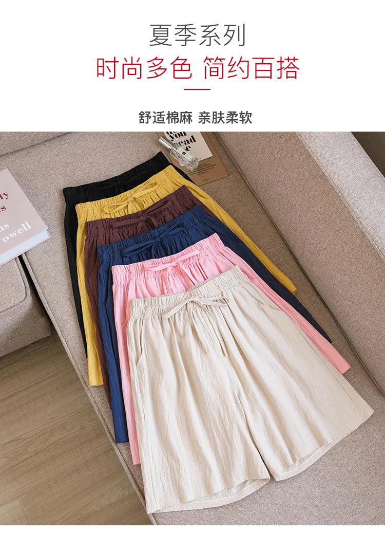 DOZW™️GIRL, Women shorts Summer Casual Solid Cotton Linen shorts high waist loose shorts for girls Soft Cool female shorts M-3XL