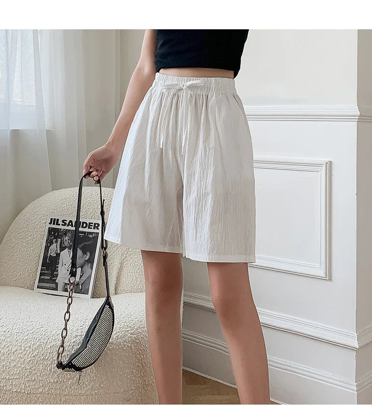 DOZW™️GIRL, Women shorts Summer Casual Solid Cotton Linen shorts high waist loose shorts for girls Soft Cool female shorts M-3XL