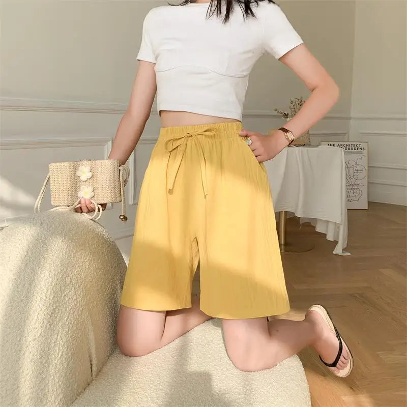 DOZW™️GIRL, Women shorts Summer Casual Solid Cotton Linen shorts high waist loose shorts for girls Soft Cool female shorts M-3XL