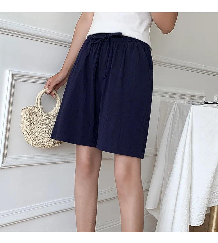 DOZW™️GIRL, Women shorts Summer Casual Solid Cotton Linen shorts high waist loose shorts for girls Soft Cool female shorts M-3XL