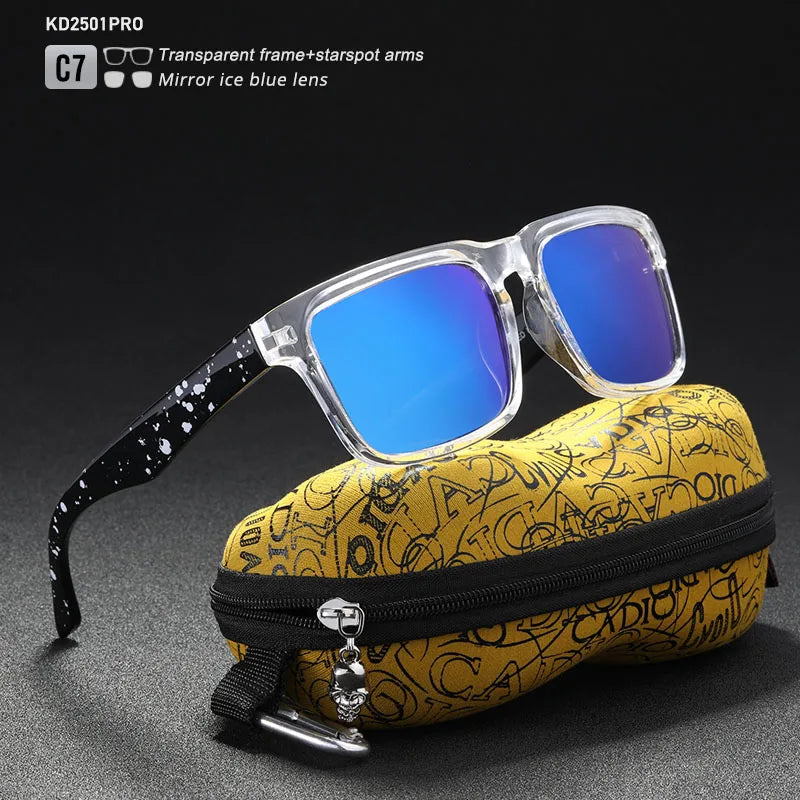 KDEAM™️ Eye-catching Function Polarized Sunglasses for Men Matte Black Frame Fit. Painting Temples Play-Cool Sunglasses With Case