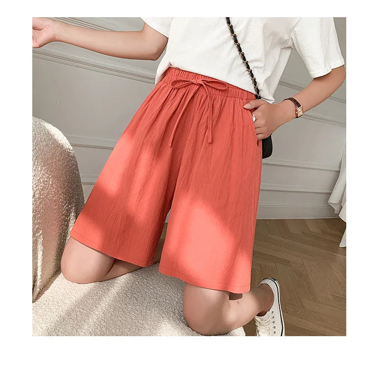 DOZW™️GIRL, Women shorts Summer Casual Solid Cotton Linen shorts high waist loose shorts for girls Soft Cool female shorts M-3XL