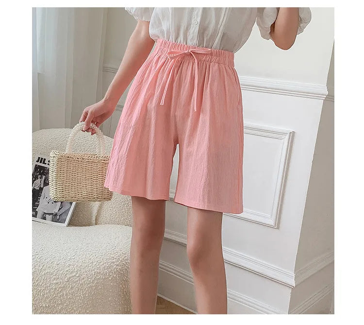 DOZW™️GIRL, Women shorts Summer Casual Solid Cotton Linen shorts high waist loose shorts for girls Soft Cool female shorts M-3XL