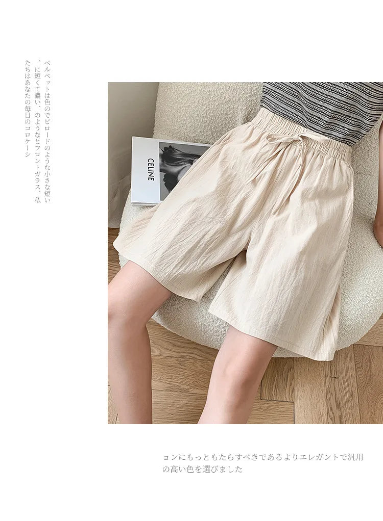 DOZW™️GIRL, Women shorts Summer Casual Solid Cotton Linen shorts high waist loose shorts for girls Soft Cool female shorts M-3XL