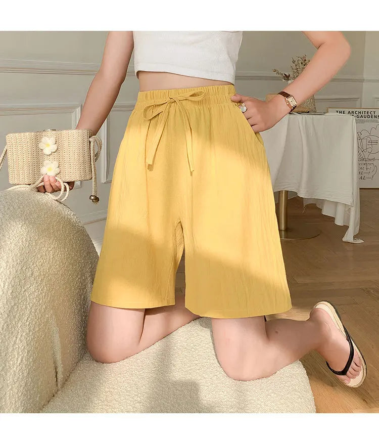 DOZW™️GIRL, Women shorts Summer Casual Solid Cotton Linen shorts high waist loose shorts for girls Soft Cool female shorts M-3XL