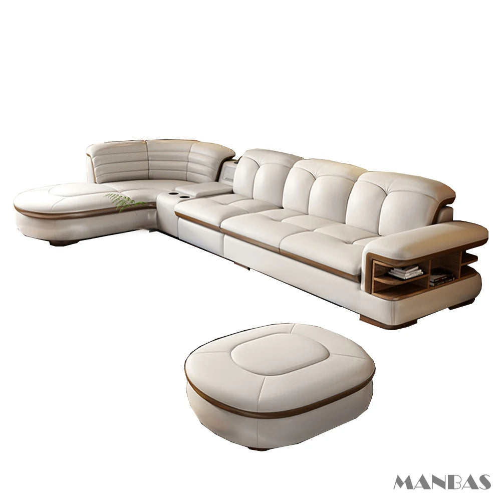 EXTRALUX ™Luxury L-Shaped Genuine Leather Sectional Sofa Sets with USB, Bluetooth Speaker - MINGDIBAO Living Room Italian Leather Couches