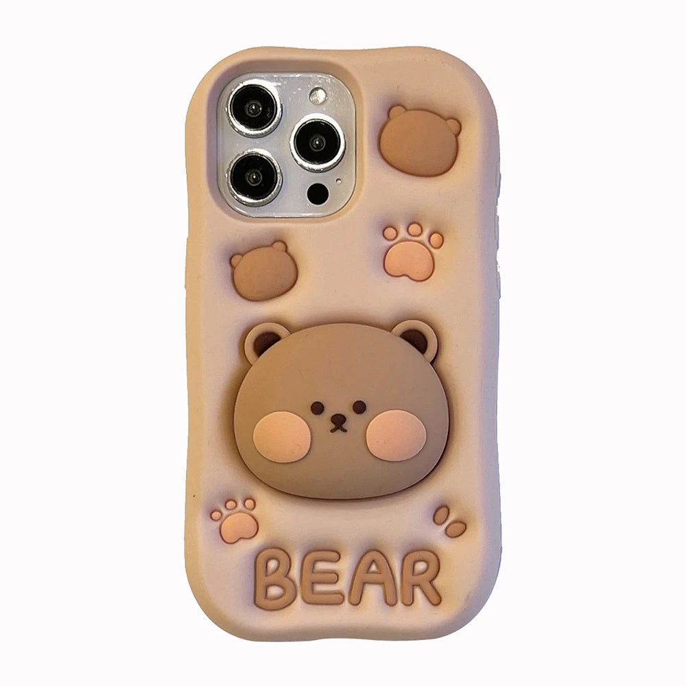 iPhone, case Cute Bear Case Soft Silicone Cover with Holder for iPhone 6 6s 7 8 SE X XS XR 11 12 13 Mini 14 15 16 Pro Max