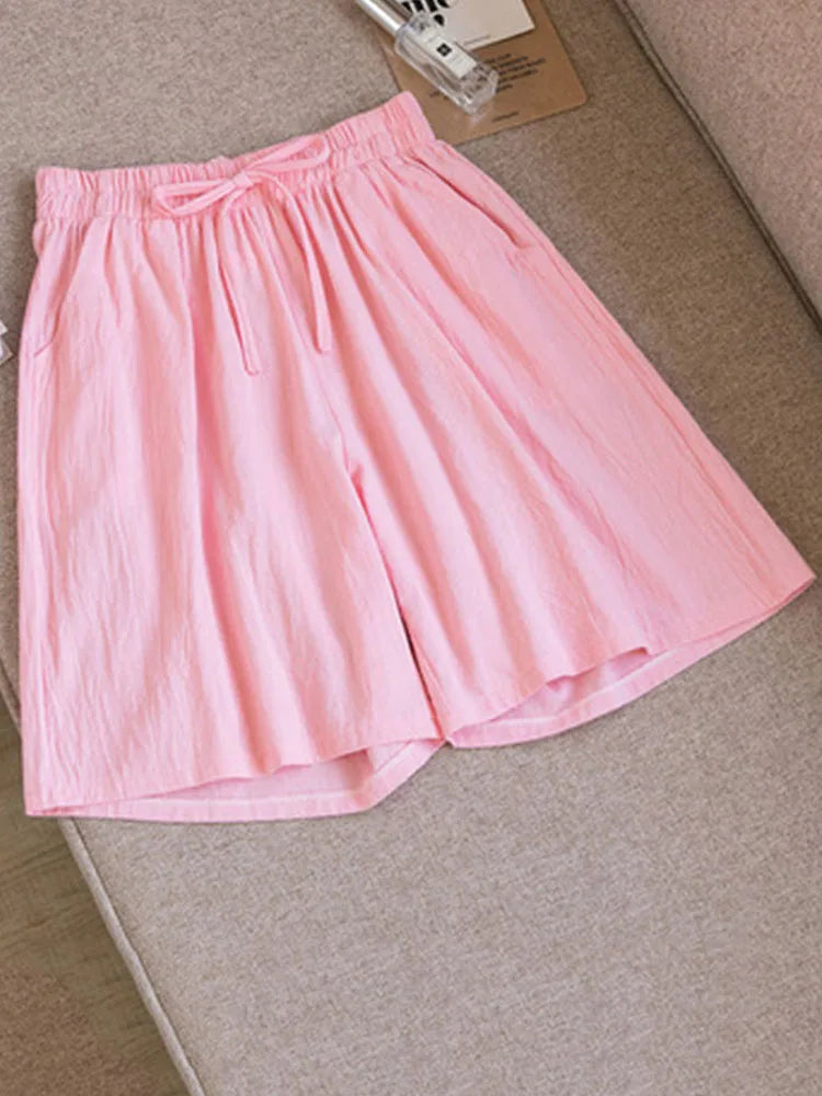 DOZW™️GIRL, Women shorts Summer Casual Solid Cotton Linen shorts high waist loose shorts for girls Soft Cool female shorts M-3XL