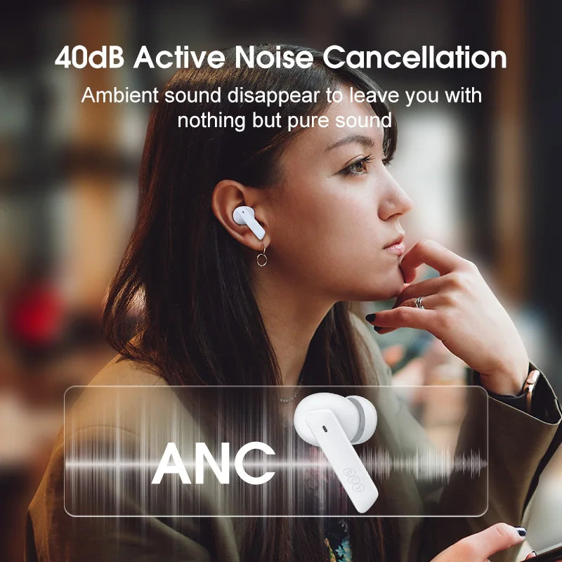 QCY™ HT05 ANC Wireless Earbuds 40dB Noise Cancelling Bluetooth 5.2 6-Mic ENC HD Call Transparency Mode TWS