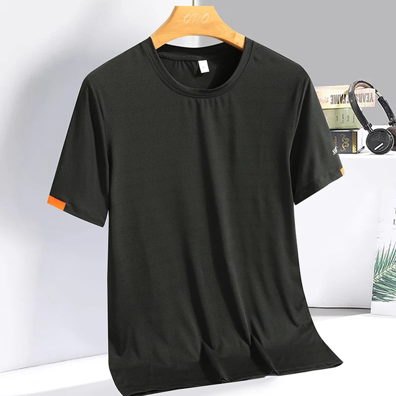 WEARISH™ Men's Summer Ice Silk T-shirt Sweatshirt Round Neck Simple Running Fitness Suit Thin Breathable Quick Drying T