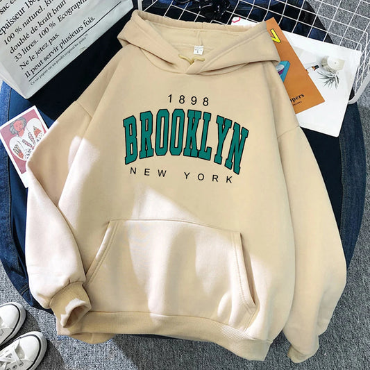 Stay Cool Hoods 1898 Brooklyn New York Printed Women Hoodies Fashion Fleece Hoody Creativity Pullover Clothing Street Loose Sweatshirts Women'S