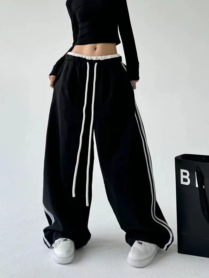 STYLER™️NEW 2025 Women Sweatpants Fashion Streetwear Oversized All Match Wide Leg Pants High Waist Patchwork Casual Straight Trousers