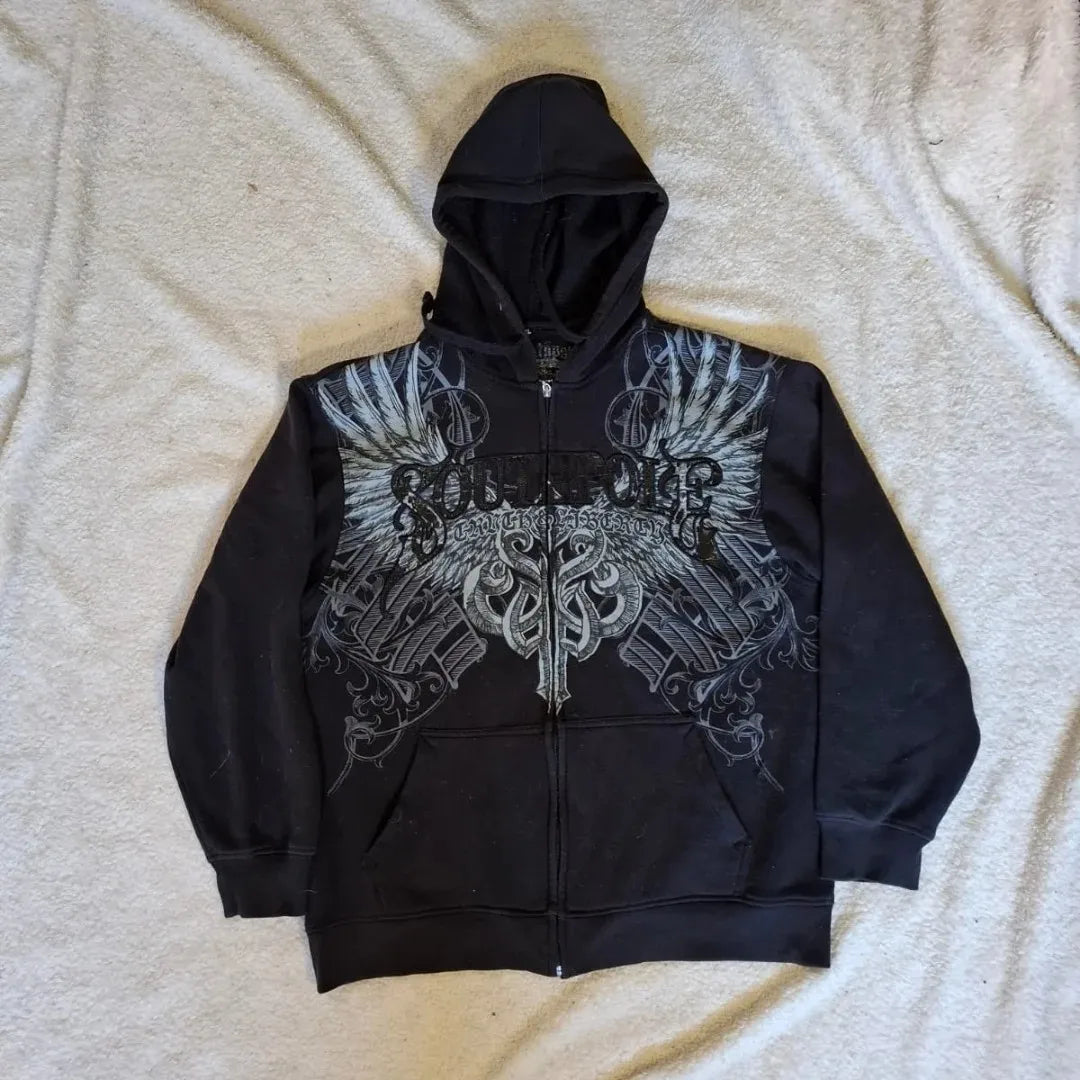 SKULLHAVEN™ | Dark Y2K Gothic American Retro Skull Print Zipper Hoodie – Unisex Autumn/Winter Streetwear Couple’s Hooded Coat