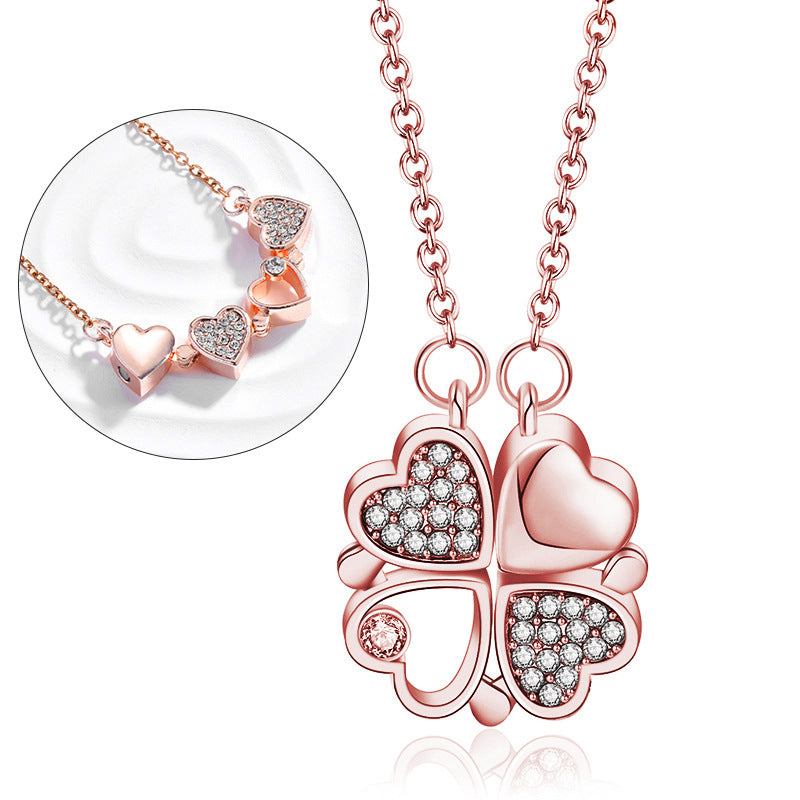 BARE ™️Stainless Steel Love Magnetic Pendant Necklace for Women Clover Necklace Heart Shaped Clover Necklace Pendant Jewelry Gift