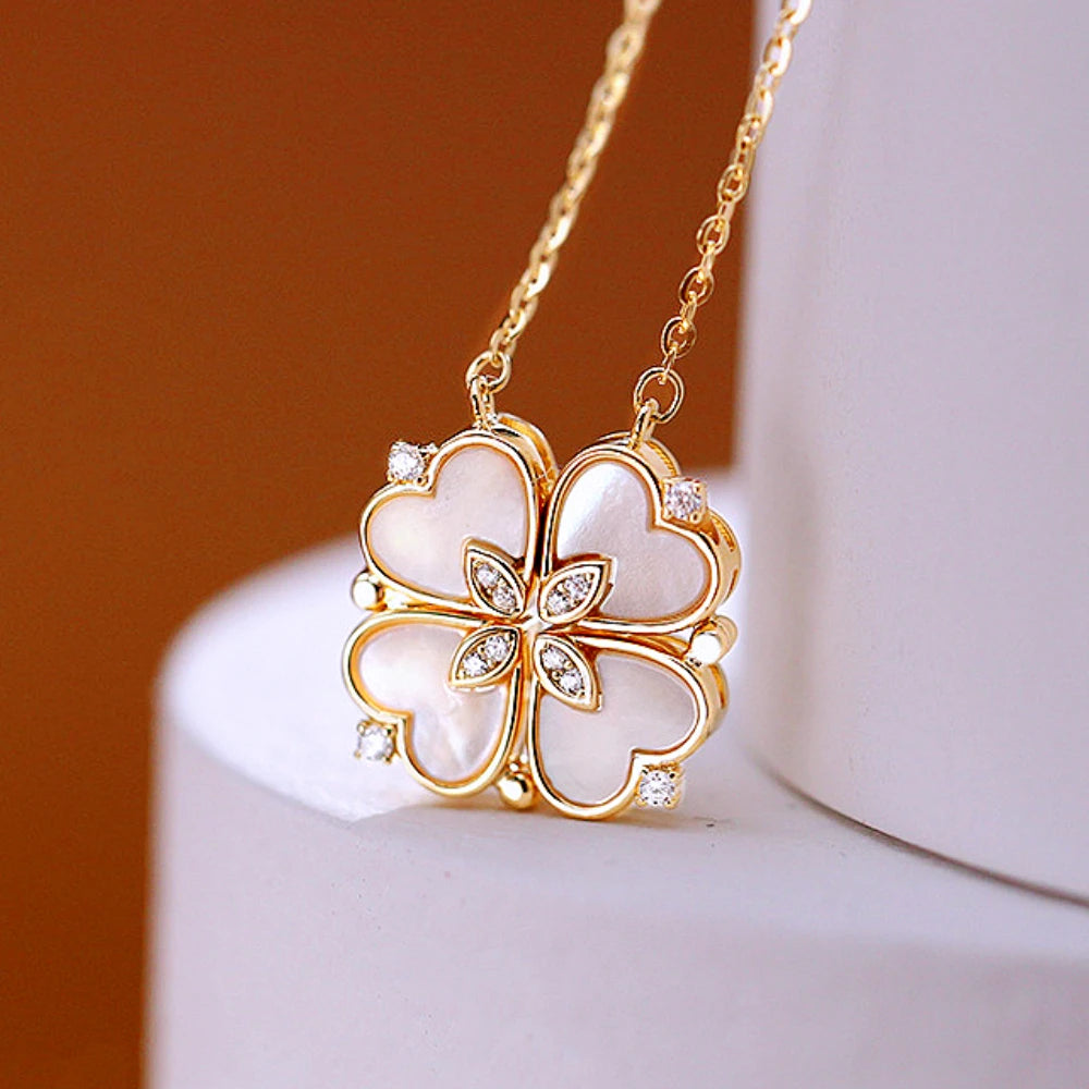 BARE ™️Stainless Steel Love Magnetic Pendant Necklace for Women Clover Necklace Heart Shaped Clover Necklace Pendant Jewelry Gift
