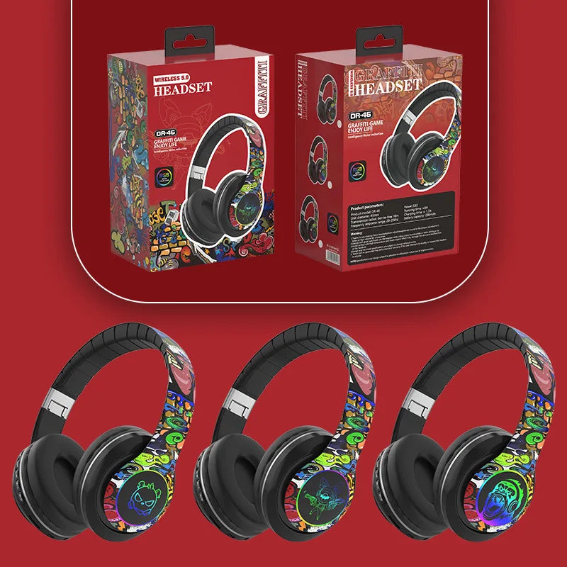 SOUND CLOUD HEADPHONES™ Glowing Bluetooth Headphones Graffiti Wireless Earphones With HD Mic Noise Cancel HiFi Deep Bass headset gamer Fone