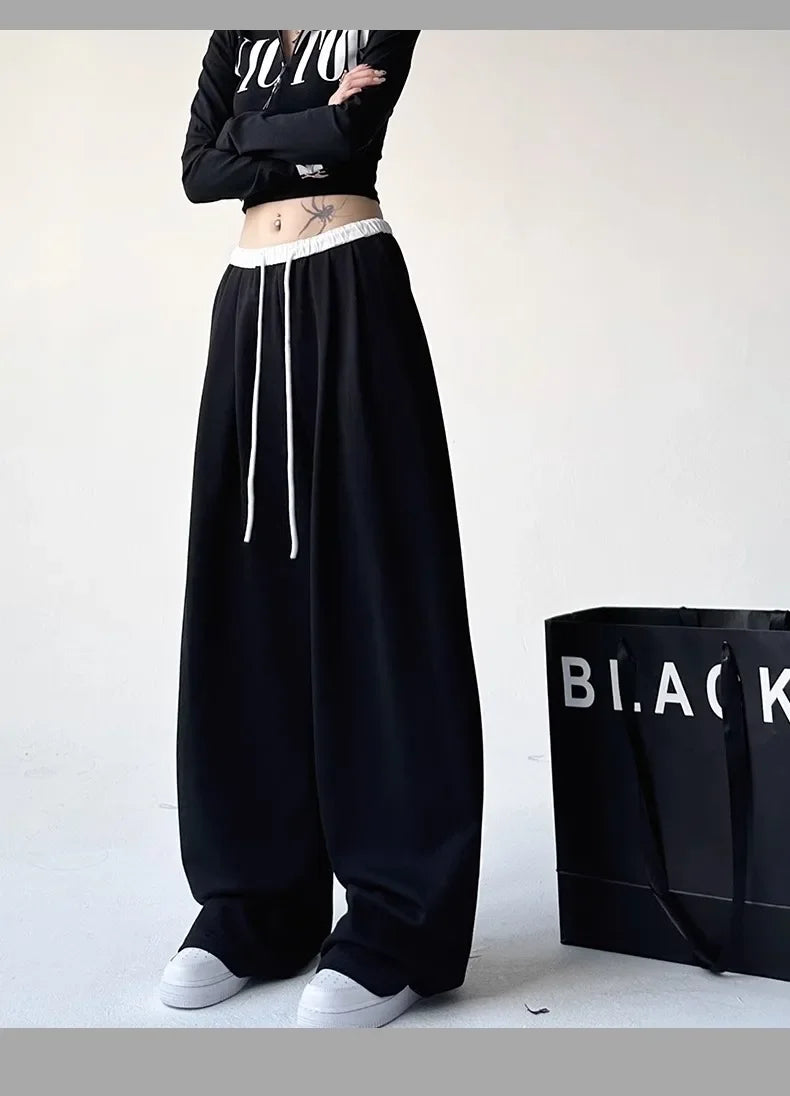 Style™️ High-Waisted Loose-Fit Sweatpants For Women New Patchwork Casual Straight Trousers