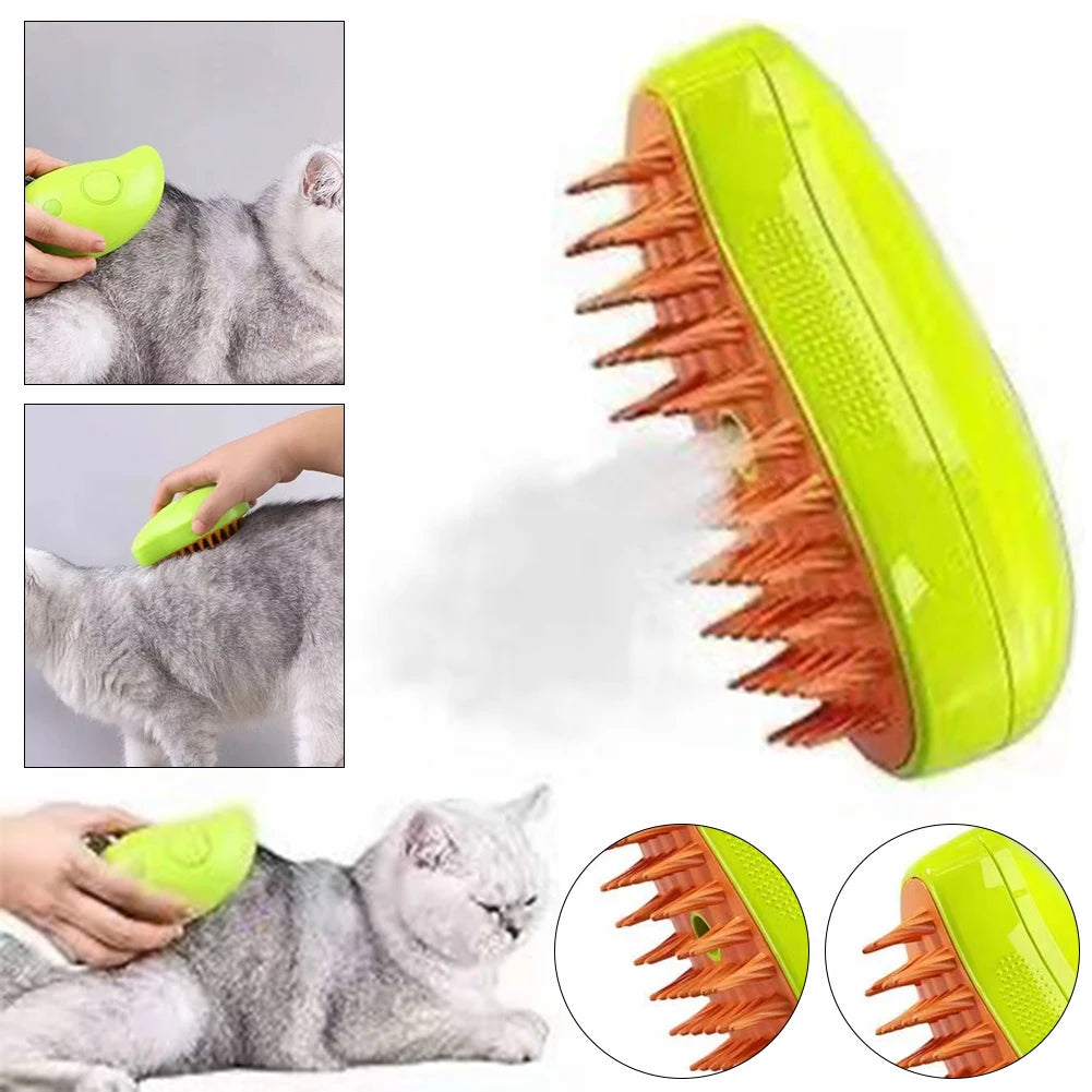MY CAT GROOM™ 3 In 1 Cat Steamy ™ Brush Dog Grooming Comb Self Cleaning Steam Cat Brush for Massage Dog Cat Hair Remover Comb Pet Grooming Brush