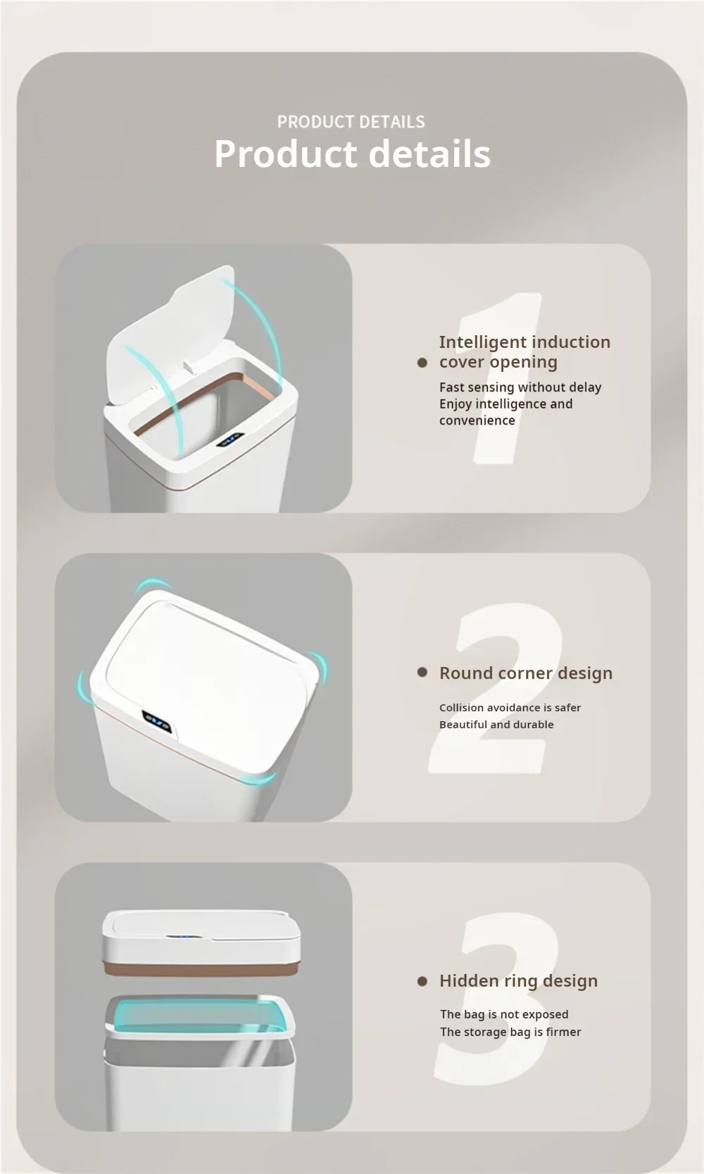 LZJV™ |15L NEW Smart Trash Can Automatically Open, Touch-Free Smart Sensor, Sensing Garbage Can and Waterproof, For Bathroom/Kitchen/Bedroom