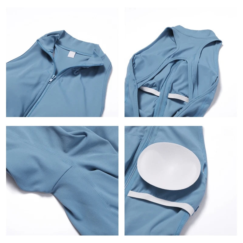 VIVA™ V Back One-piece Suit Women Sports, GYM, FITNESS Jumpsuit Zippers Yoga Rompers Backless Sportswear Women Sleeveless Workout Bodysuits Female,