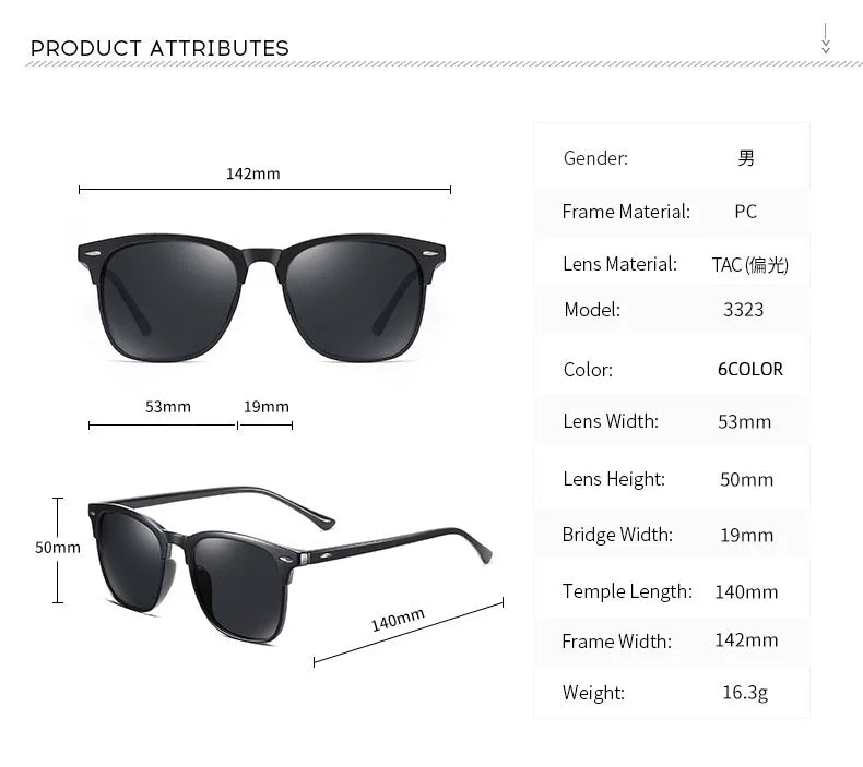 MIRO™ New Polarized Sunglasses, Classic Retro Men Sunglasses, Outdoor Sunglasses, UV400 Plastic Square Trending Shades Eyewear