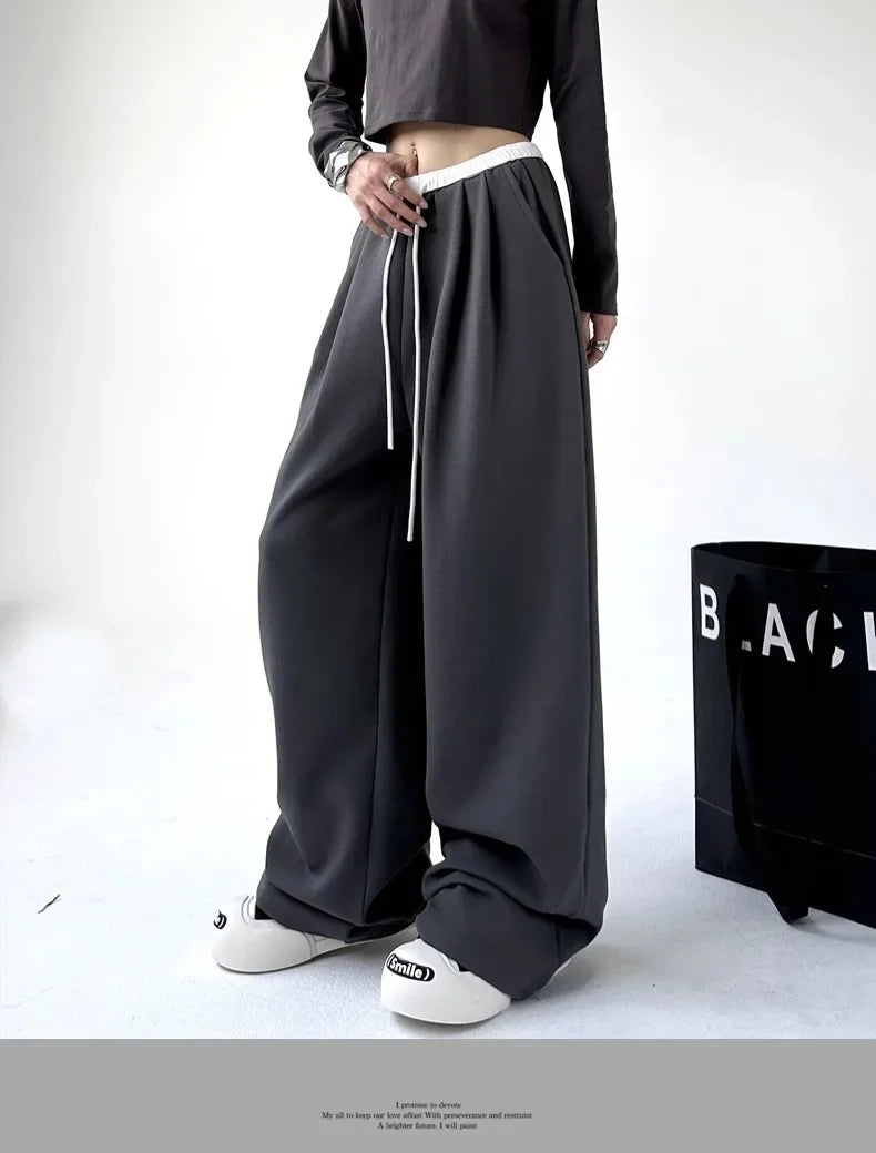Style™️ High-Waisted Loose-Fit Sweatpants For Women New Patchwork Casual Straight Trousers
