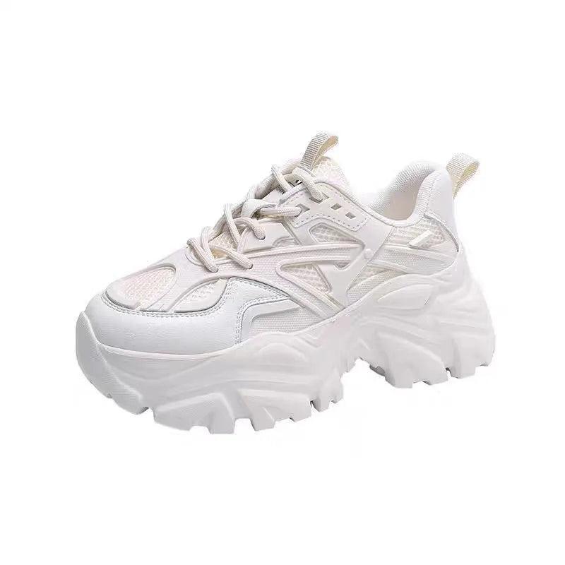 LUMINA™ | 2024 Women’s Fashion Platform Sneakers – Chunky Mesh & Leather Sport Shoes, Summer Casual Black Trainers