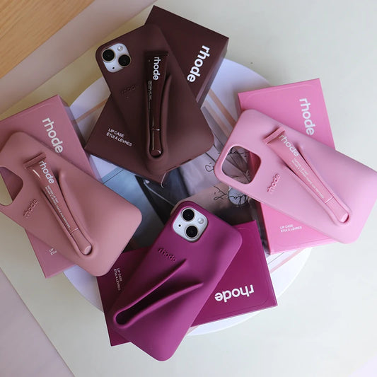 FLEEX™ For IPhone15 14 13Pro Max Plus Stand Cover Autumn Limited Edition Rhode Lip Holder Soft Silicone Lipstick Phone Case