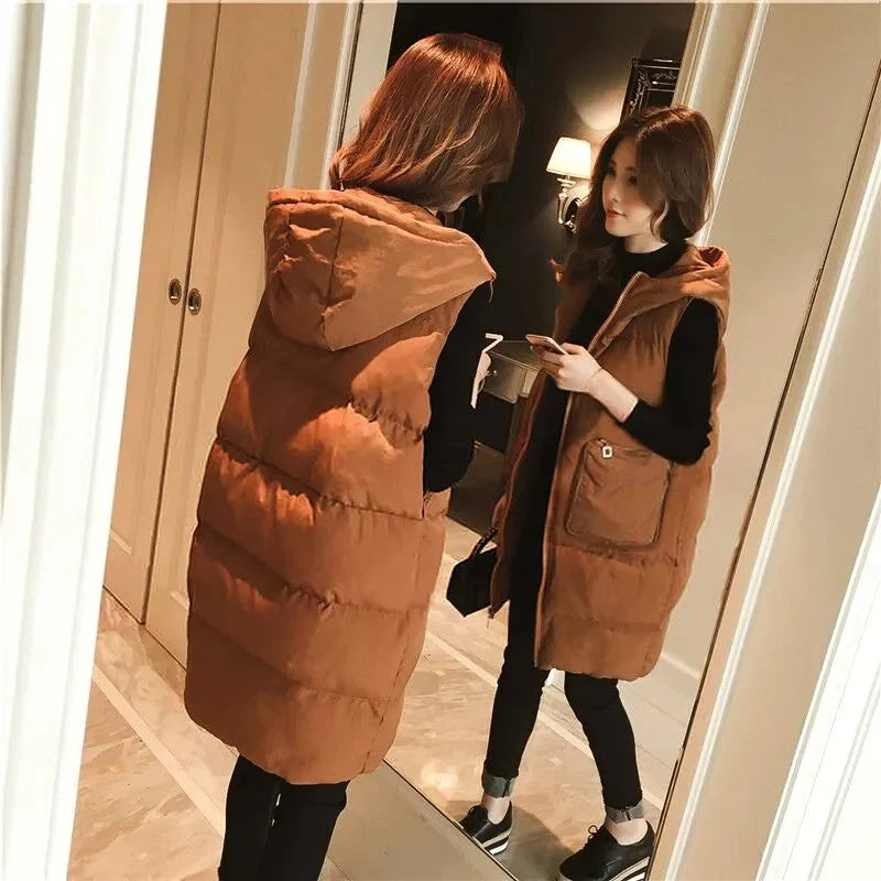 2025 WOMANDA™ New Winter Sleeveless Tank Top Women Down Jacket Puffer Parkas Hooded Padded Vests Loose Fit Female Fashion Casual Outwear