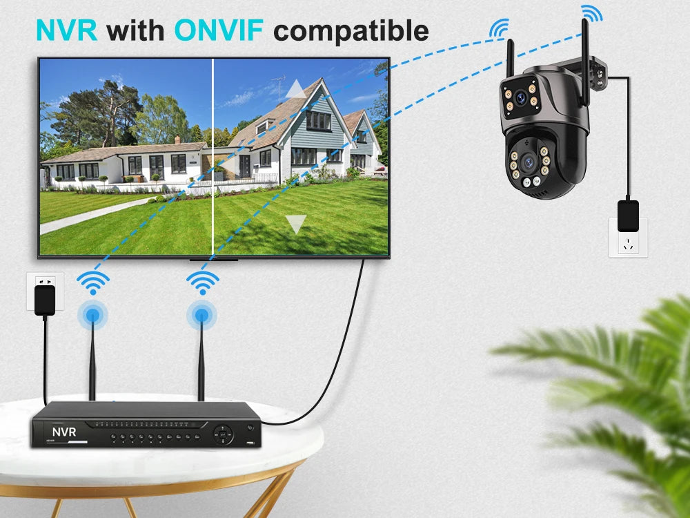 ZOONE™️Security Camera 4K 8MP HD Wifi PTZ Camera Outdoor 4MP Dual Lens Dual Screen AI Auto Tracking IP Camera CCTV Audio Video Surveillance P2P iCSee