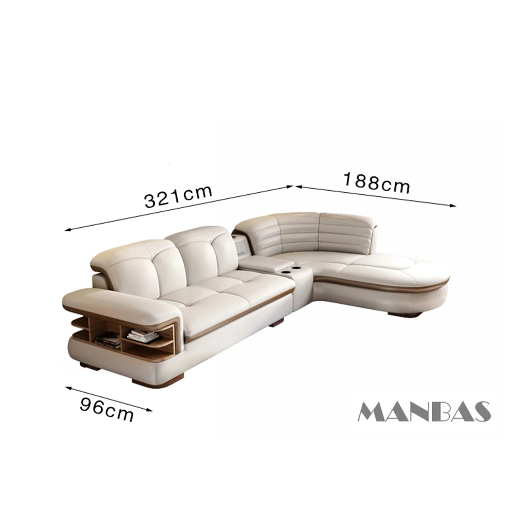 EXTRALUX ™Luxury L-Shaped Genuine Leather Sectional Sofa Sets with USB, Bluetooth Speaker - MINGDIBAO Living Room Italian Leather Couches