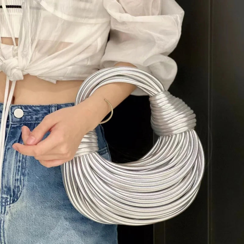 LUXEWEAVE™ | 2024 Women’s Luxury Handwoven Rope Knot Hobo Bag – Gold & Silver Designer Evening Clutch