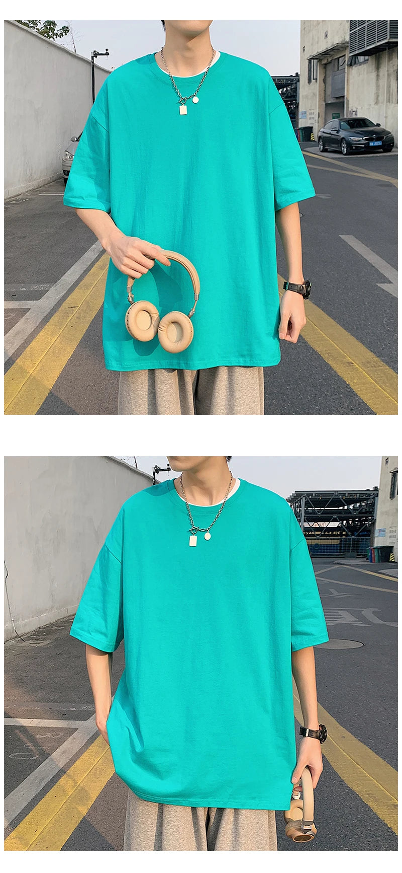 URBANEDGE™ Oversized Summer Short Sleeve Men's T Shirt New Fashion Solid Color Loose Fit O-Neck Casual Cotton Top Hip Hop Streetwear Baggy Tees Plus Size 5XL