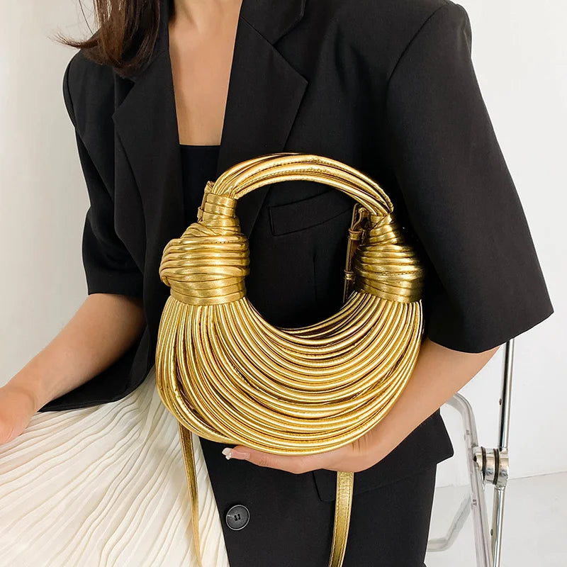LUXEWEAVE™ | 2024 Women’s Luxury Handwoven Rope Knot Hobo Bag – Gold & Silver Designer Evening Clutch