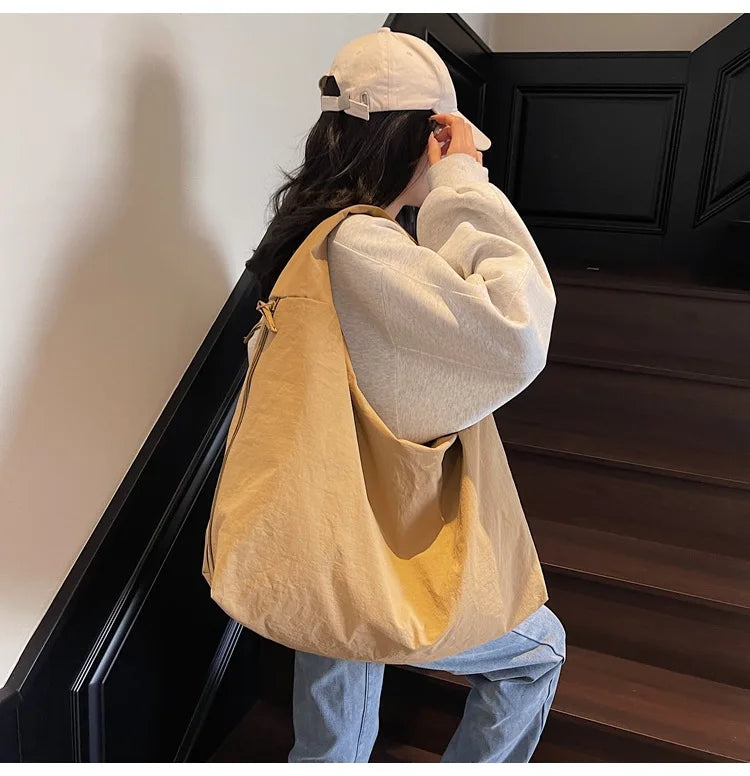 NYLOVA™ Chic Solid Color Nylon Tote Bag, Large Capacity Shoulder Bag with Multiple Zipper Pockets for College, Work & Everyday Use