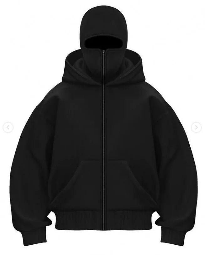 ALLZIPPEDUP ™️Black Cotton Zipper Hoodie Men Women Ins New Masked Tide Warm Sweatshirt Fall Winter Long-sleeved Couple Outdoor Leisure Jacket