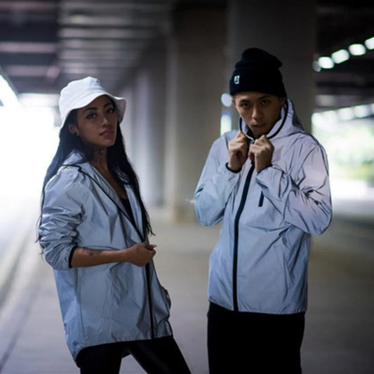 MIDNIGHT™ New Couple Night Reflective Clothing Solid Color Jacket Polyester Student Male Class Uniform Trendy Luminous Dancer Jacket
