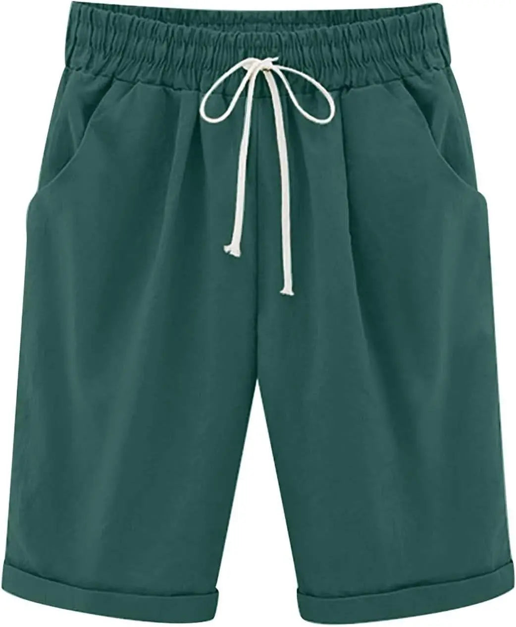 RIGHT FIT™️Summer Knee Length Shorts for Women 2025 Cotton Linen Bermuda Shorts Elastic Waist Workout Shorts Casual Loose Beach Shorts