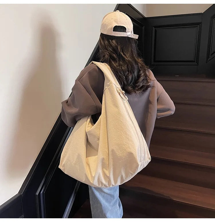 NYLOVA™ Chic Solid Color Nylon Tote Bag, Large Capacity Shoulder Bag with Multiple Zipper Pockets for College, Work & Everyday Use