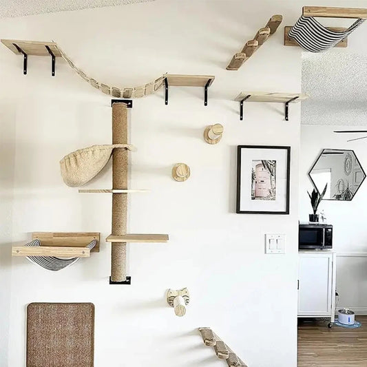 UP&DOWN™ Wall-mounted Cat Climbing Frame 50cm Cat Climbing Ladder Hammock Activity Sisal Cat Grab Post Cat Pedal Indoor Cat House