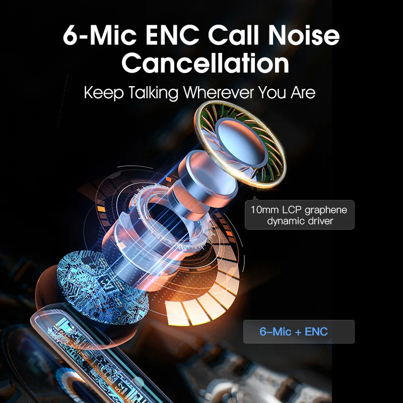 QCY™ HT05 ANC Wireless Earbuds 40dB Noise Cancelling Bluetooth 5.2 6-Mic ENC HD Call Transparency Mode TWS