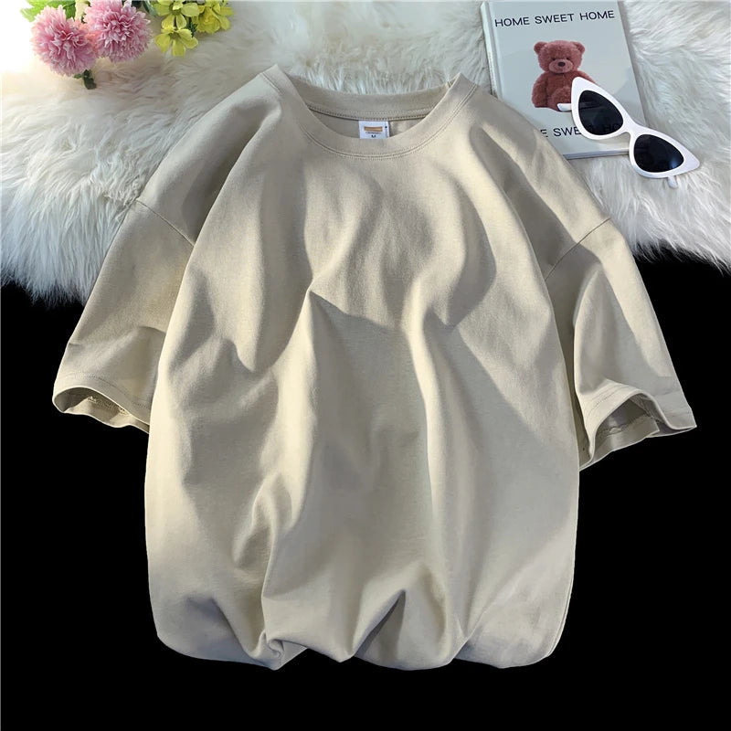 URBANEDGE™ Oversized Summer Short Sleeve Men's T Shirt New Fashion Solid Color Loose Fit O-Neck Casual Cotton Top Hip Hop Streetwear Baggy Tees Plus Size 5XL